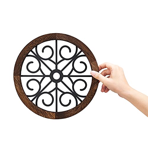 3 Pack Rustic Round Wall Art Geometric Scrolled Metal with Wooden Frame S3590