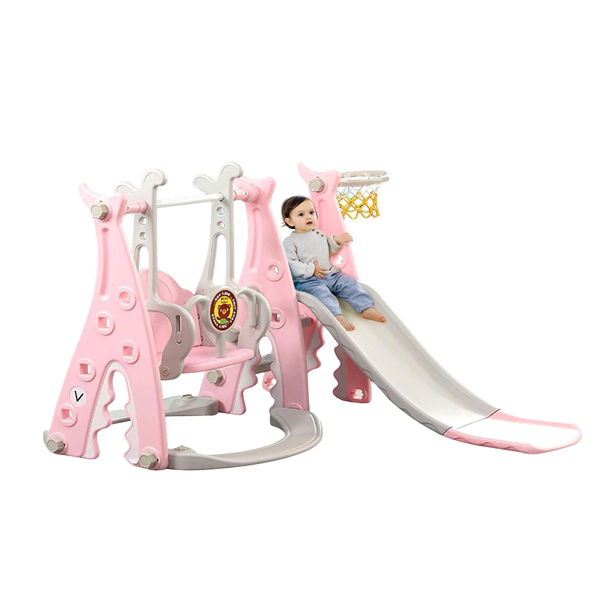 4 in 1 Toddler Slide and Swing Set with Basketball M414
