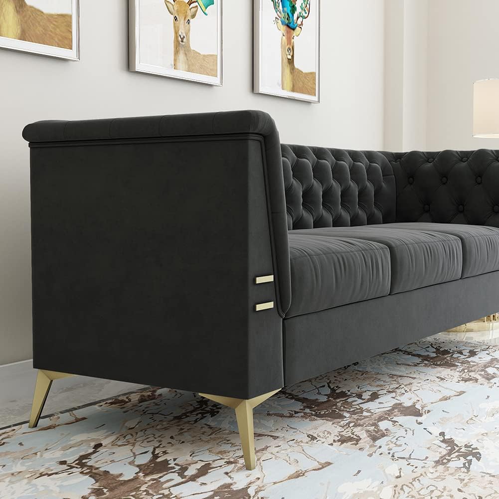 Dark Grey Velvet Chesterfield 3 Seater Sofa D36218