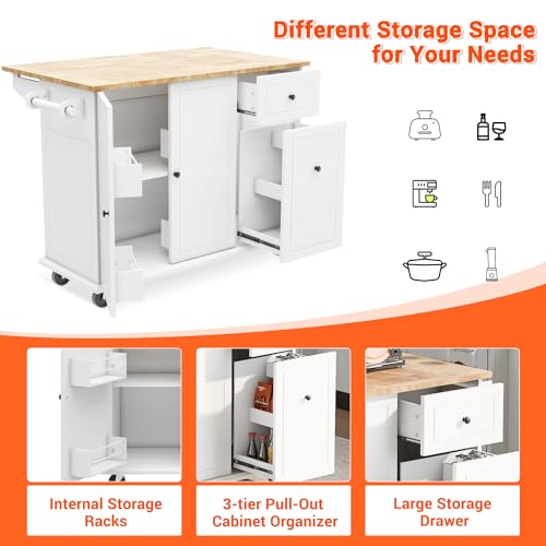 Kitchen Cart with Wood Top, 4 Drawers, Open Shelves and Door P5081