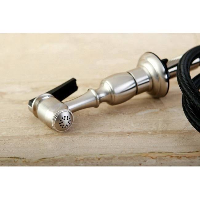 Satin Nickel Double Handle Kitchen Faucet with Brass Sprayer F94241
