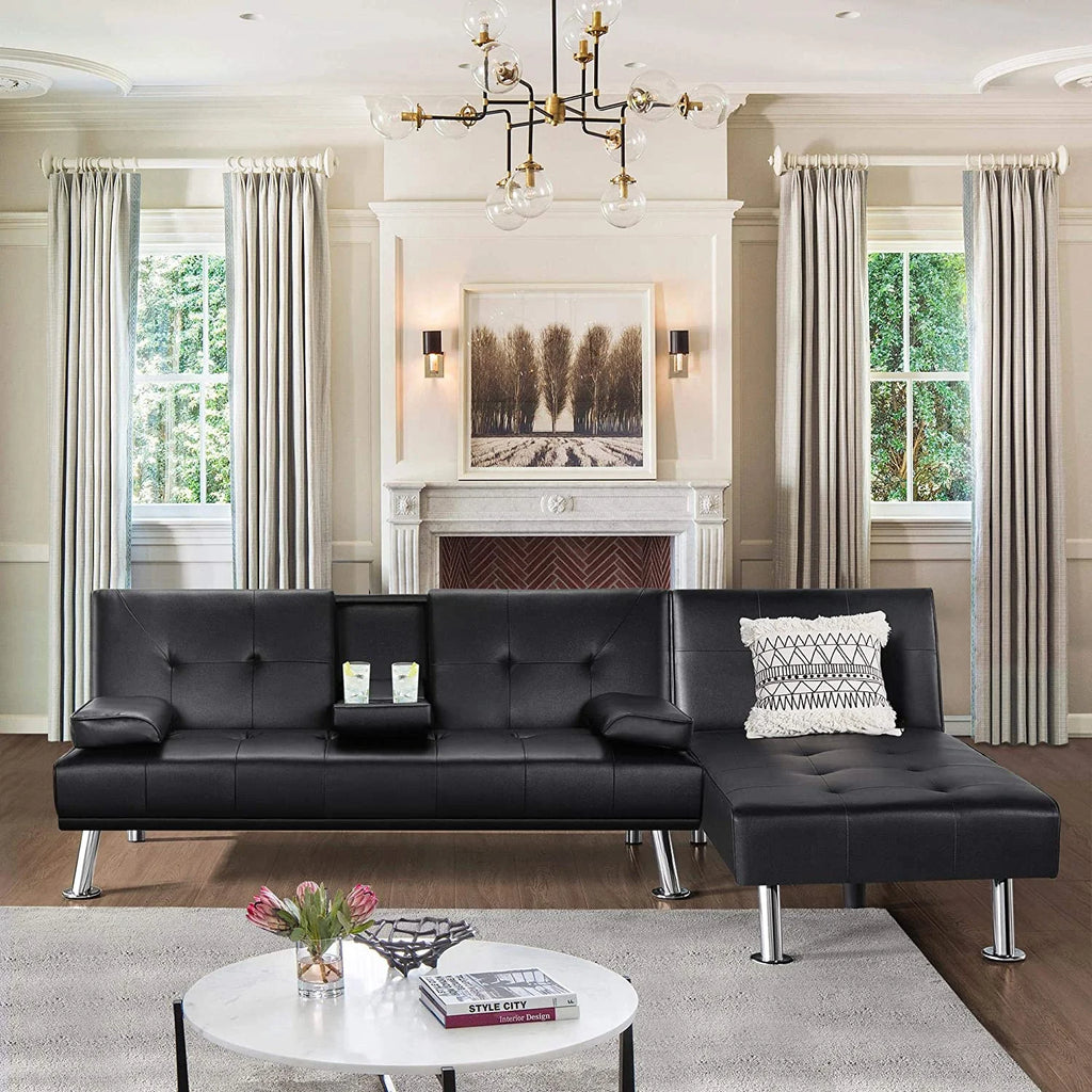Black Faux Leather Sectional Sofa with Chaise Lounge U266114