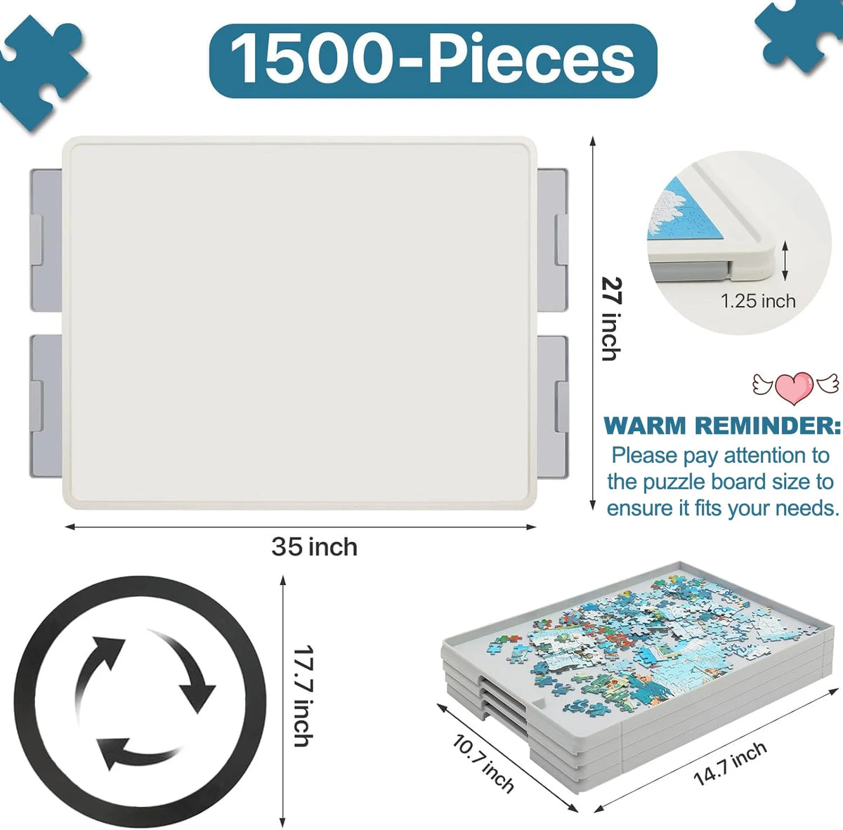 1500 Piece Wooden Puzzle Board with Folding Legs and 4 Drawers J279