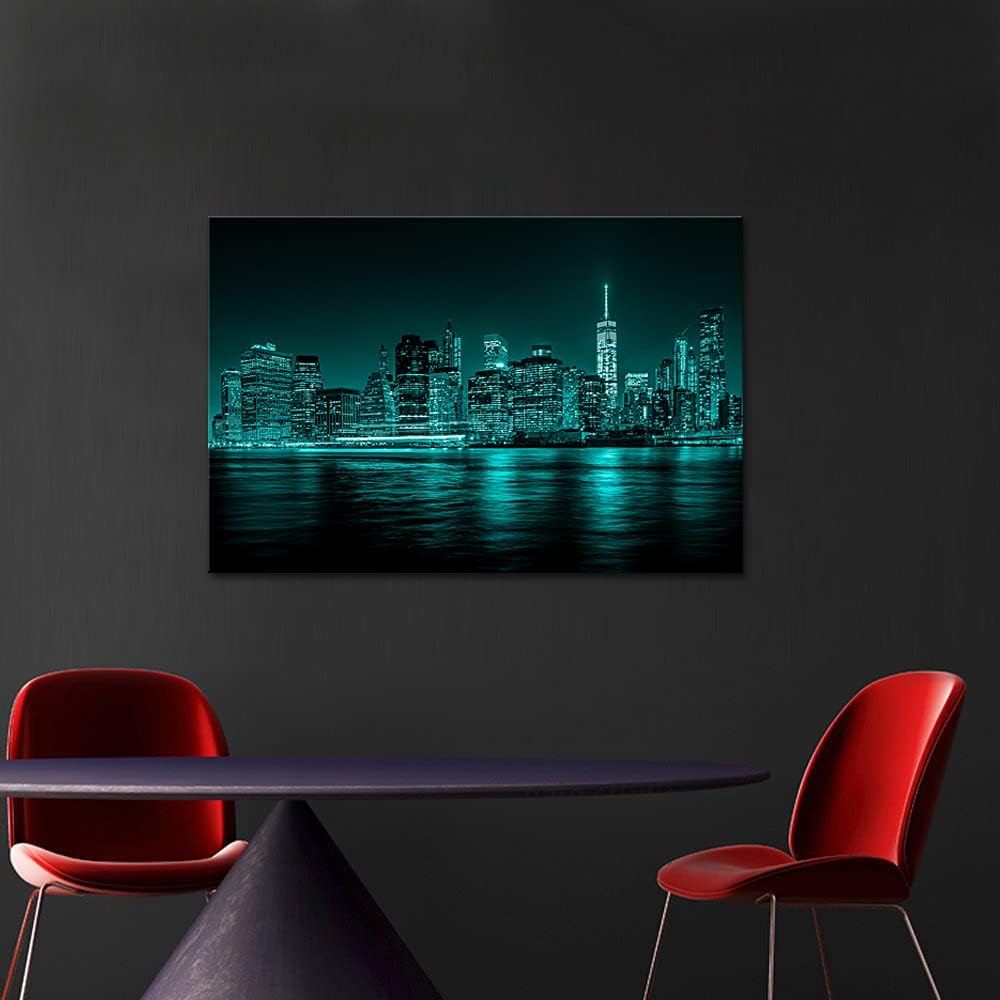 Teal Cityscape Canvas Wall Art 24x36 H3666