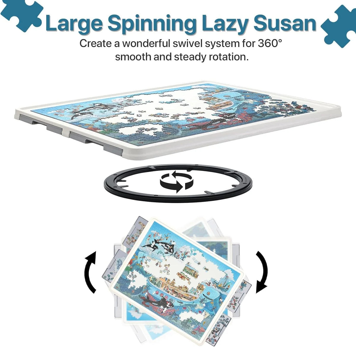 1500 Piece Wooden Puzzle Board with Folding Legs and 4 Drawers J279