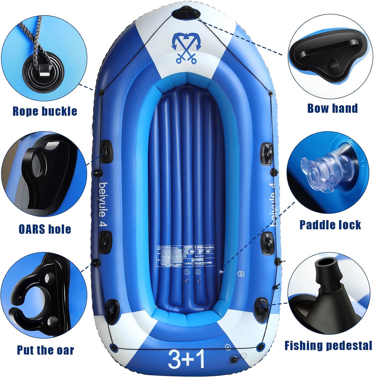 4 Person Inflatable Boat with Air Pump Rope Paddle Repair Patch Y276199