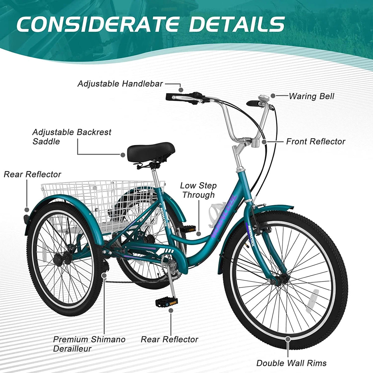 20/24/26 inch 7 Speed Adult Tricycles with Big Basket Q8959