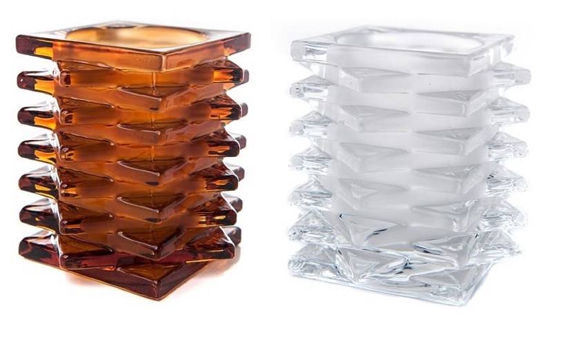 Amber and Clear Stacked Glass Candle Holders Pack of 12 Y399