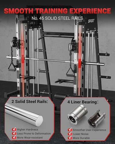2200LBS Smith Machine Power Cage with Smith Bar, Cable Systems Q9083