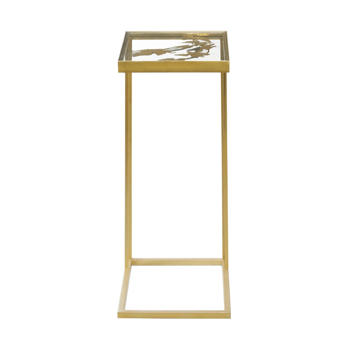 18" x 25" Gold Metal Accent Table with Clear Glass Top F402620