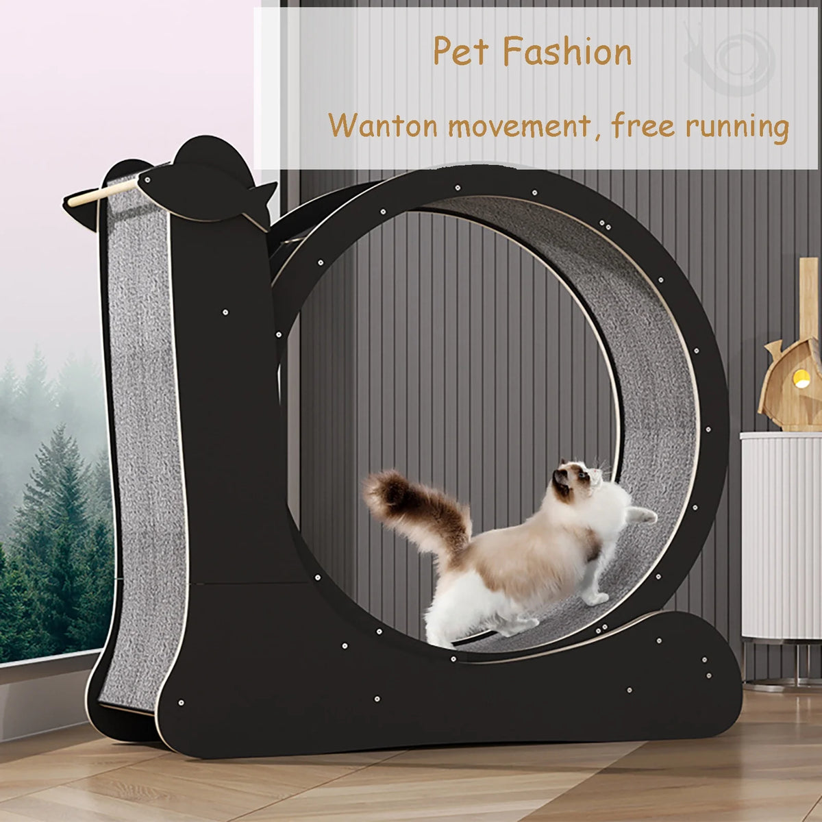 Cat Running Wheel Treadmill with Safety Lock Wooden Exercise Wheel F3395