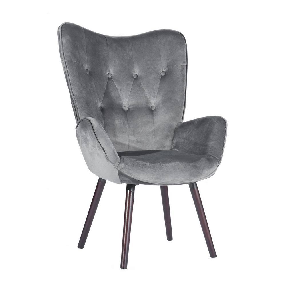 Taupe Velvet Button Tufted Wing Back Accent Chair H20477