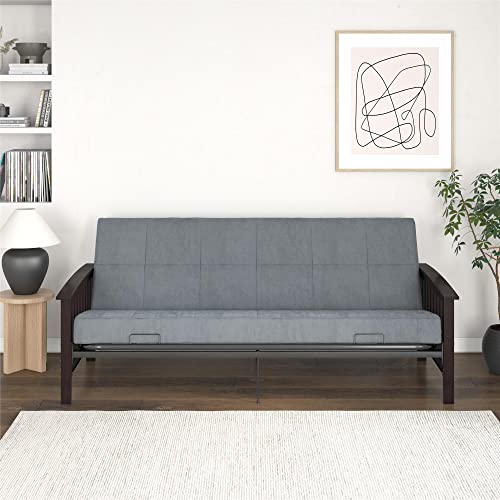 Brown Full Size Wood and Black Metal Futon Frame B20080