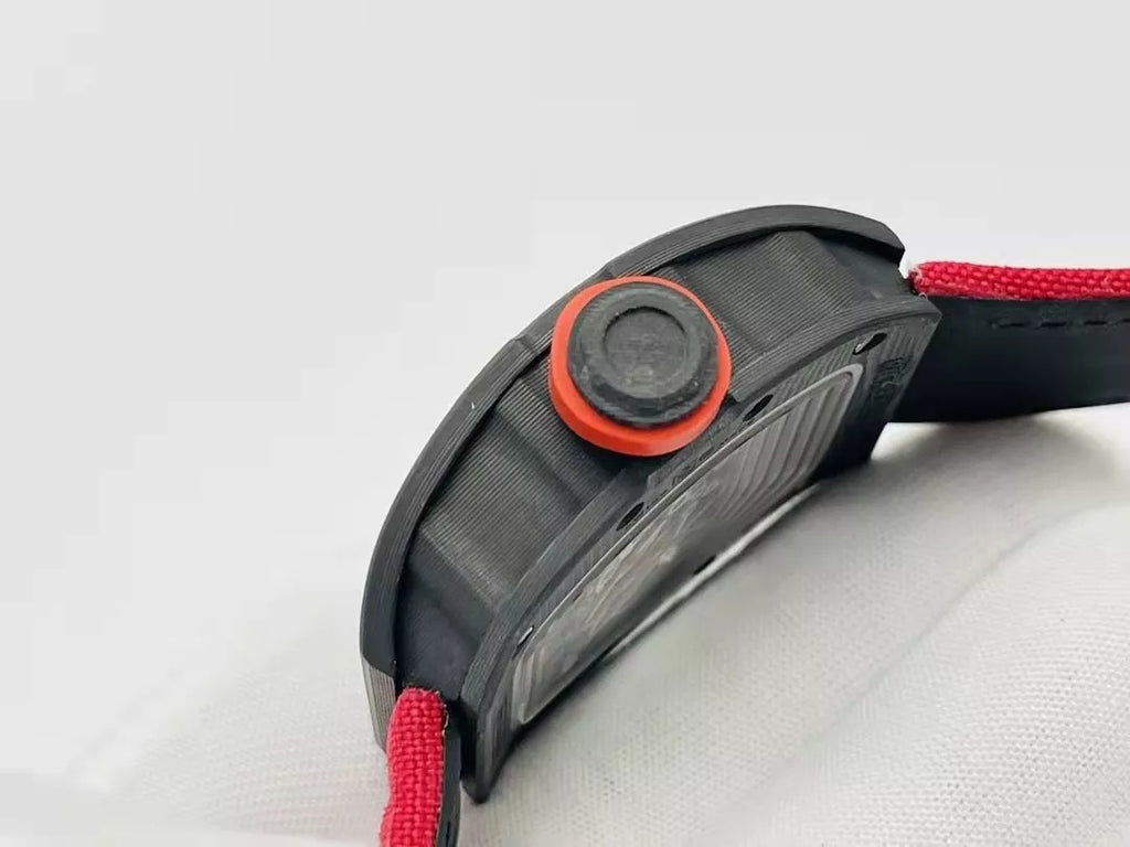 Skeleton Dial Black Bezel Red Canvas Strap D6370