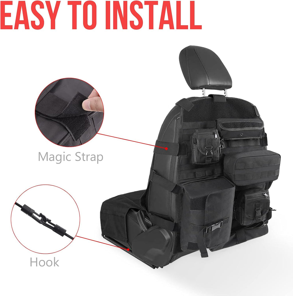 Tactical Car Seat Back Organizer with 6 Detachable Pockets Pack of 2 A4695