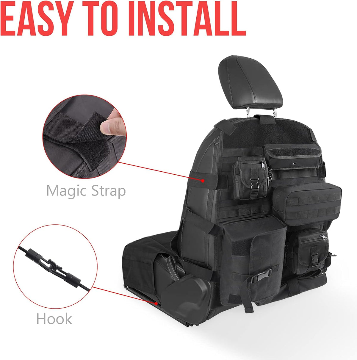 Tactical Car Seat Back Organizer with 6 Detachable Pockets Pack of 2 A4695
