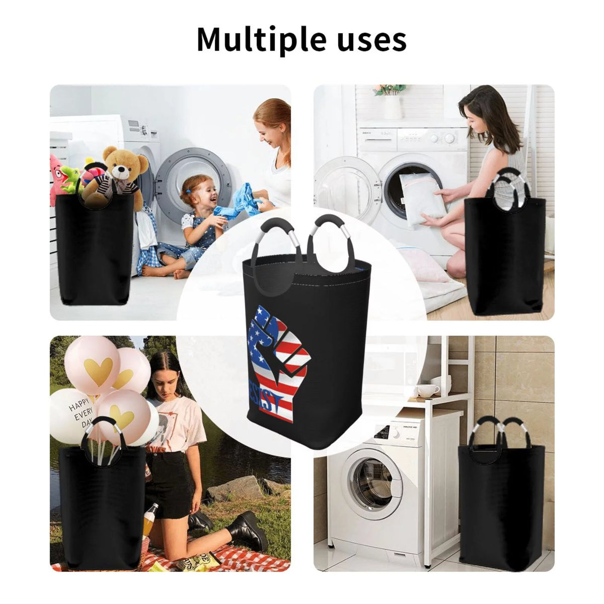 American Usa Flag Laundry Basket with Handles K82728