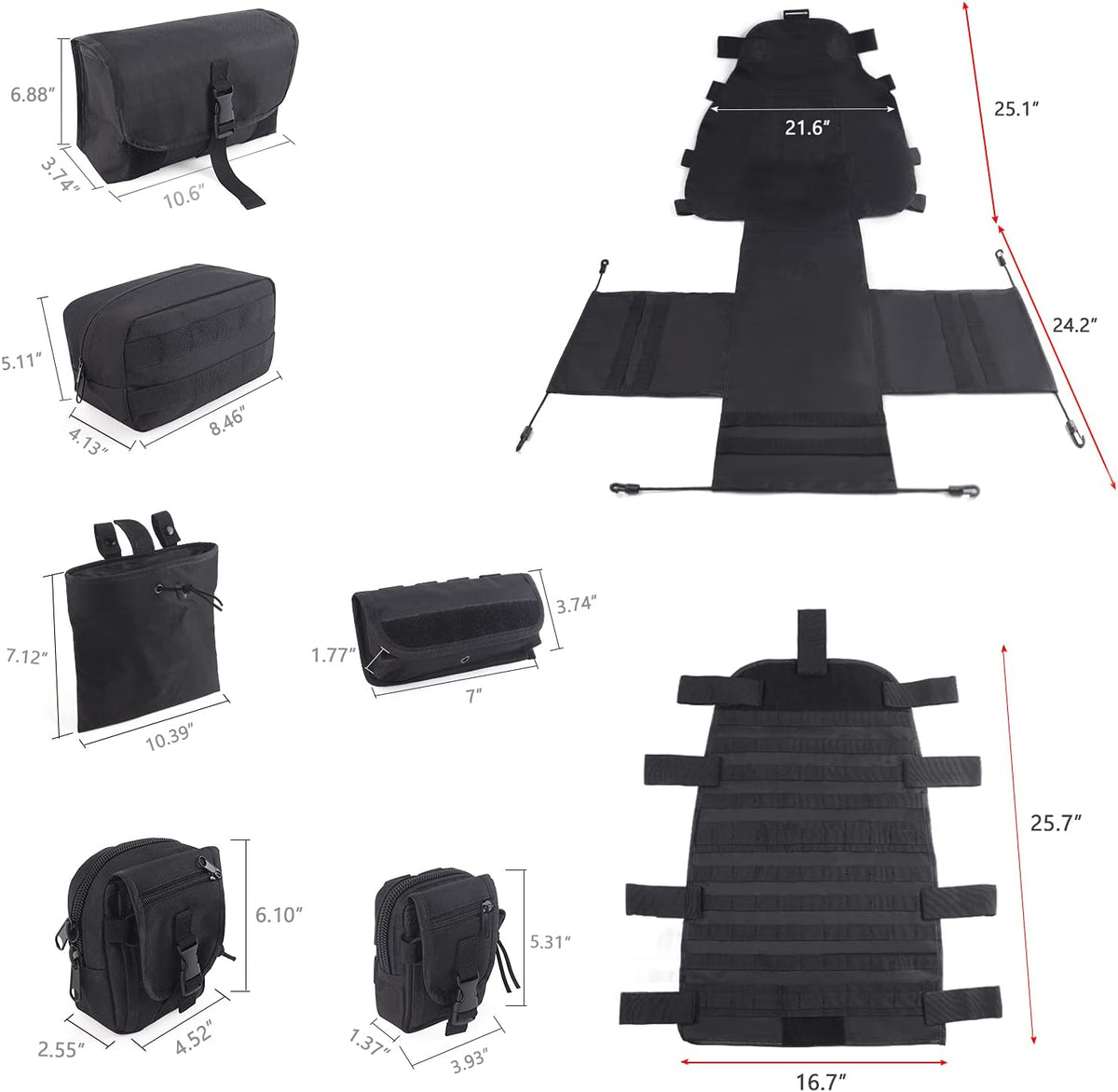 Tactical Car Seat Back Organizer with 6 Detachable Pockets Pack of 2 A4695