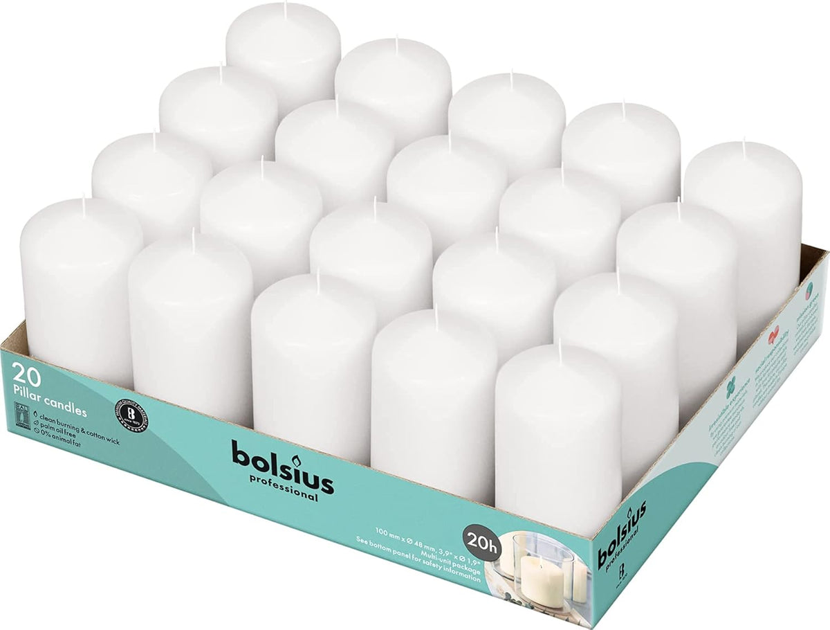 White Pillar Candles Set of 20 Unscented Dripless C185653