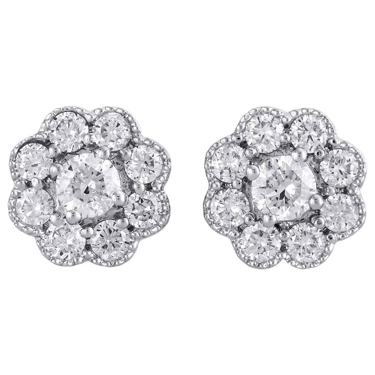 14K White Gold Solitaire Diamond Flower Stud Earrings 1 CT. A4619