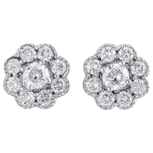 14K White Gold Solitaire Diamond Flower Stud Earrings 1 CT. A4619