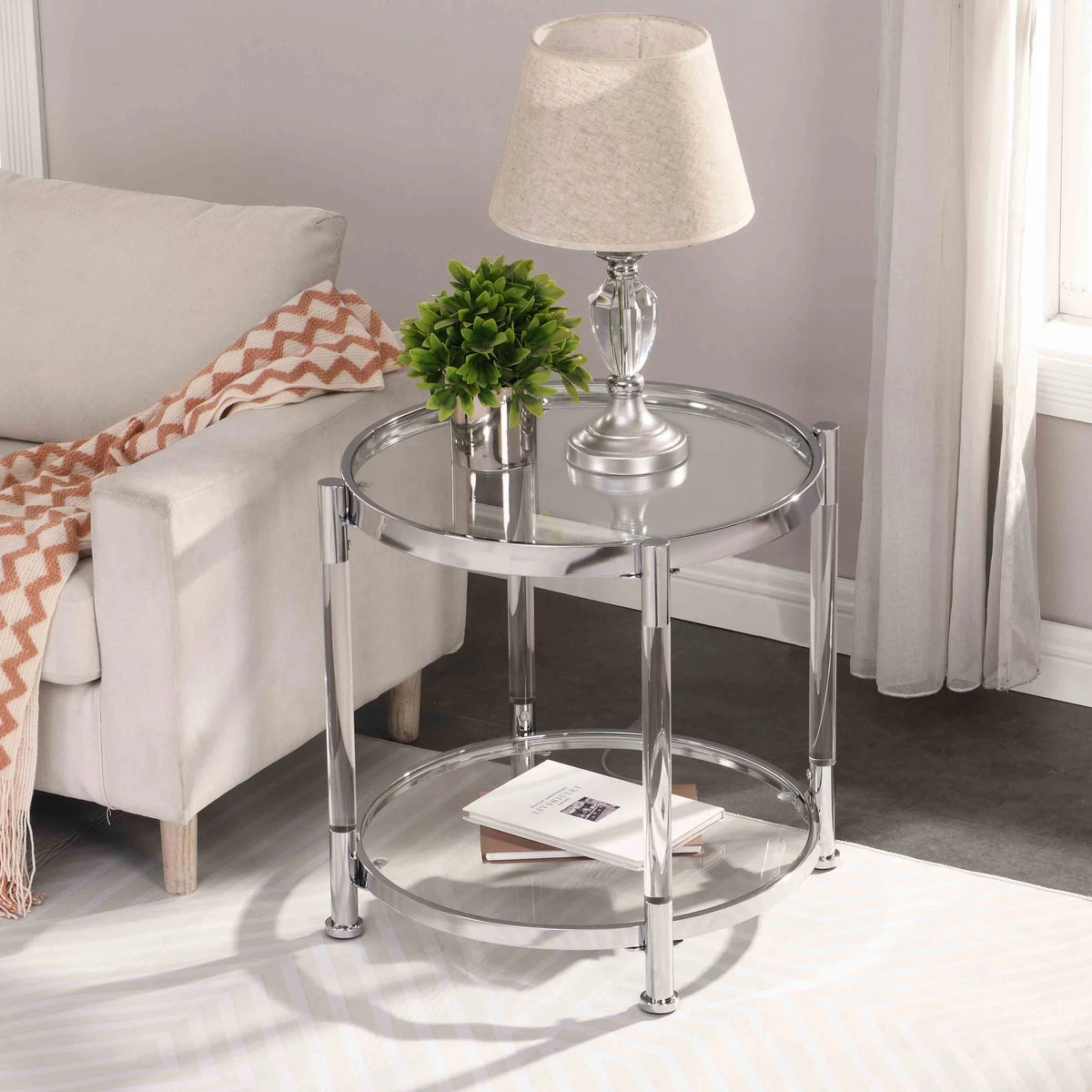 22" Round Acrylic Coffee Table with Metal Legs W382380
