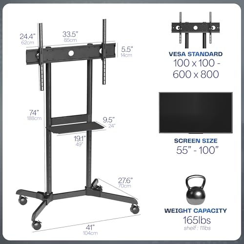 Black Rolling TV Cart for 32 to 83 inch Screens up to 110 lbs A950971
