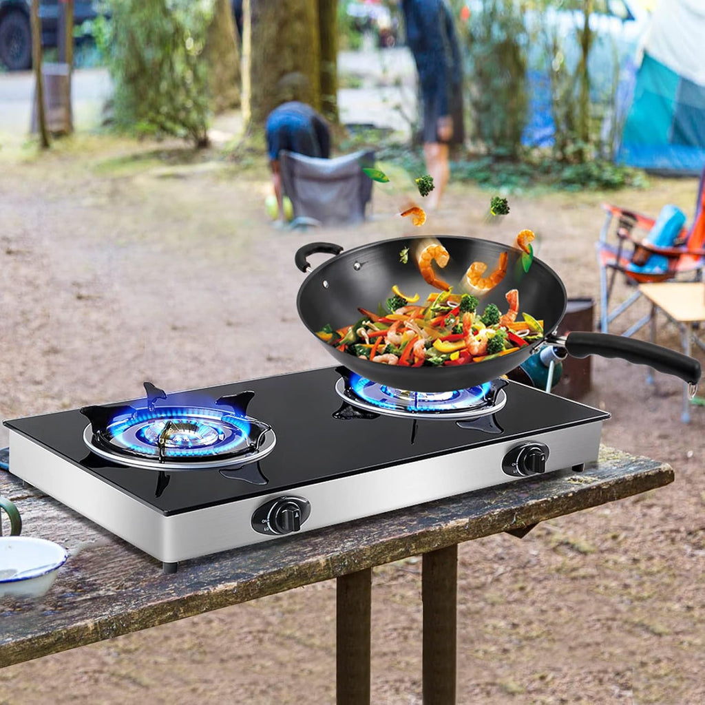 Propane Gas Cooktop 2 Burners Tempered Glass Auto Ignition R816