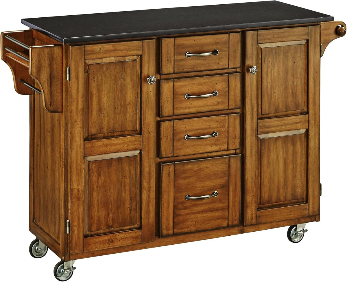 Natural 2 Door Kitchen Cart with Black Top M65427