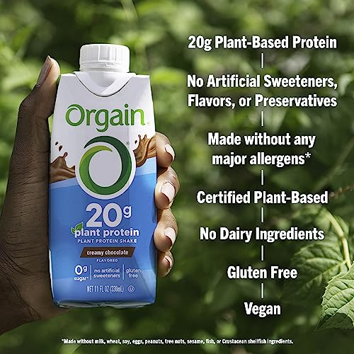 Organic Vegan Protein Shake, Creamy Chocolate, 20g Plant Based Protein, 11 Fl Oz (Pack of 12) Y62984