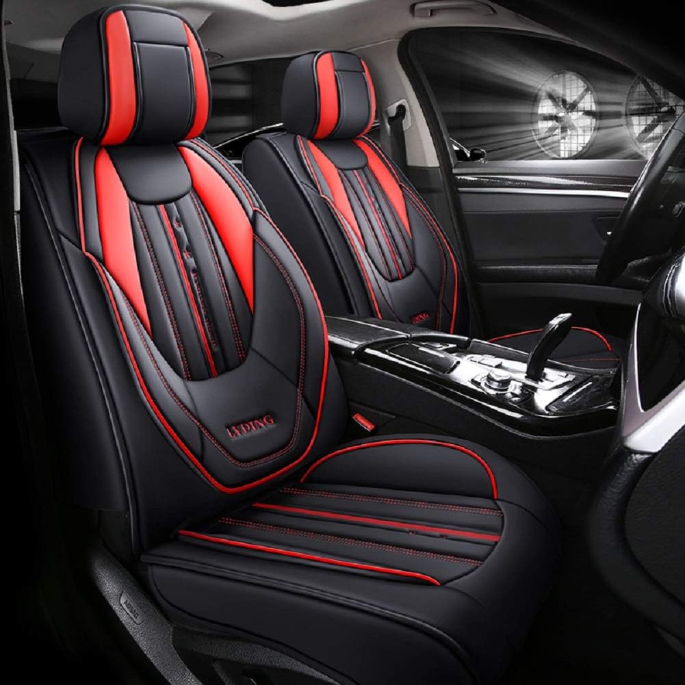 Black-red PU Leather 5 Seats Full Set Car Seat Covers S80508