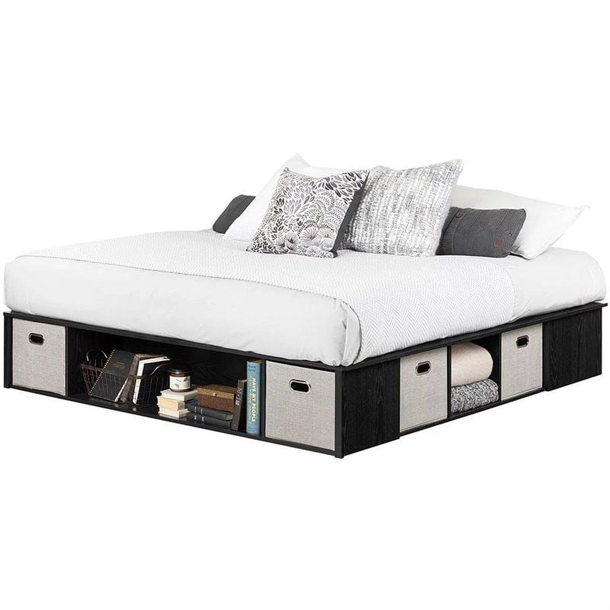 Black Oak Taupe King Storage Platform Bed Z709