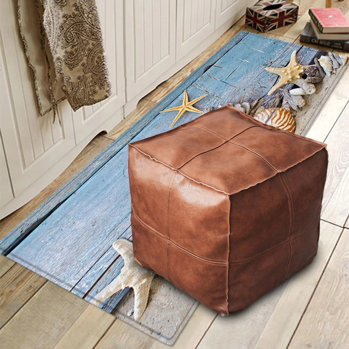 Square Brown Stool Cover Ottoman V4926
