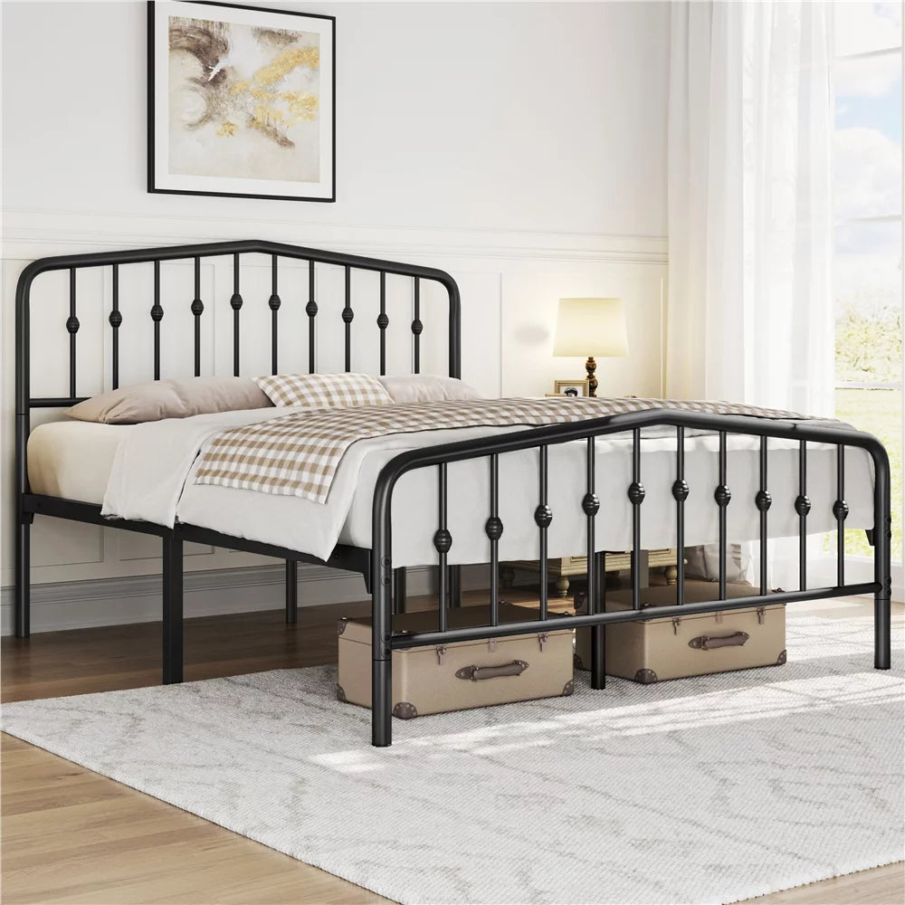 Queen Black Metal Platform Bed with Arched Headboard H817109