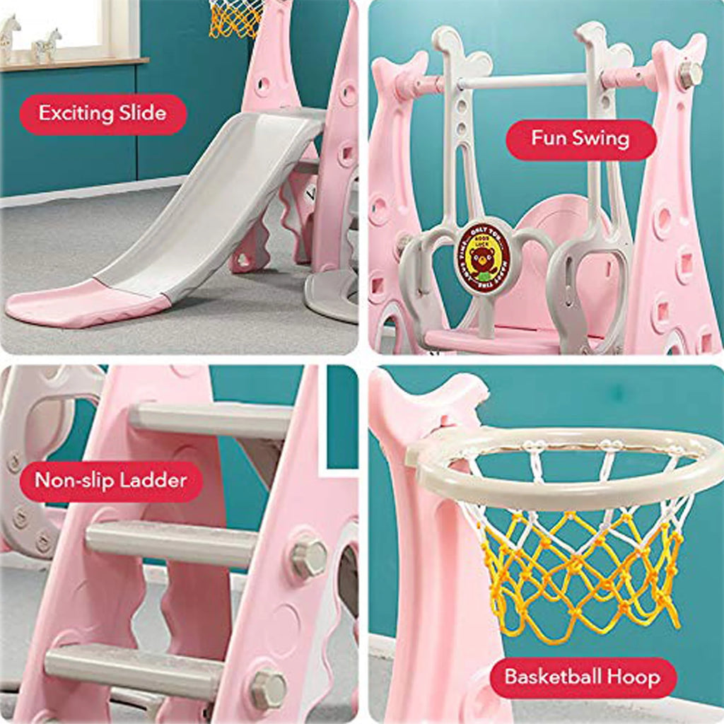 4 in 1 Toddler Slide and Swing Set with Basketball M414