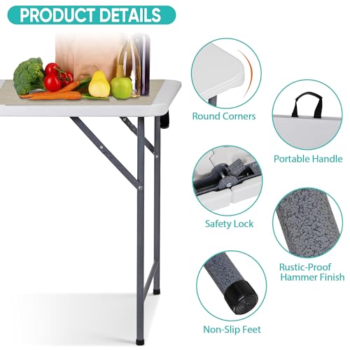 3 ft Adjustable Portable Plastic Folding Table U76134