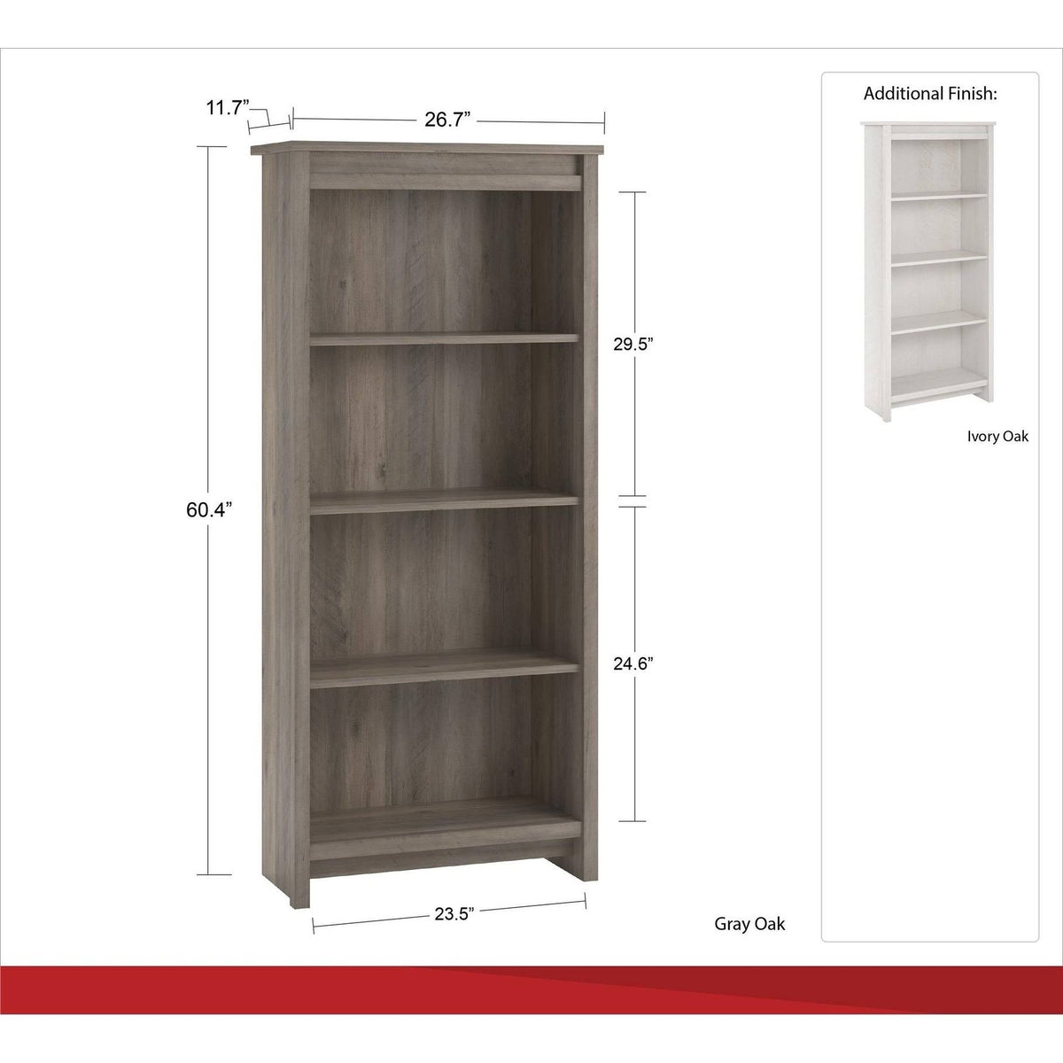 Ivory Oak 4 Shelf Bookcase J7233