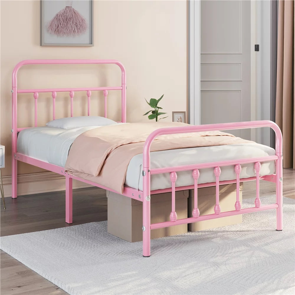 Queen Metal Bed Frame with Headboard & Footboard, White A445696