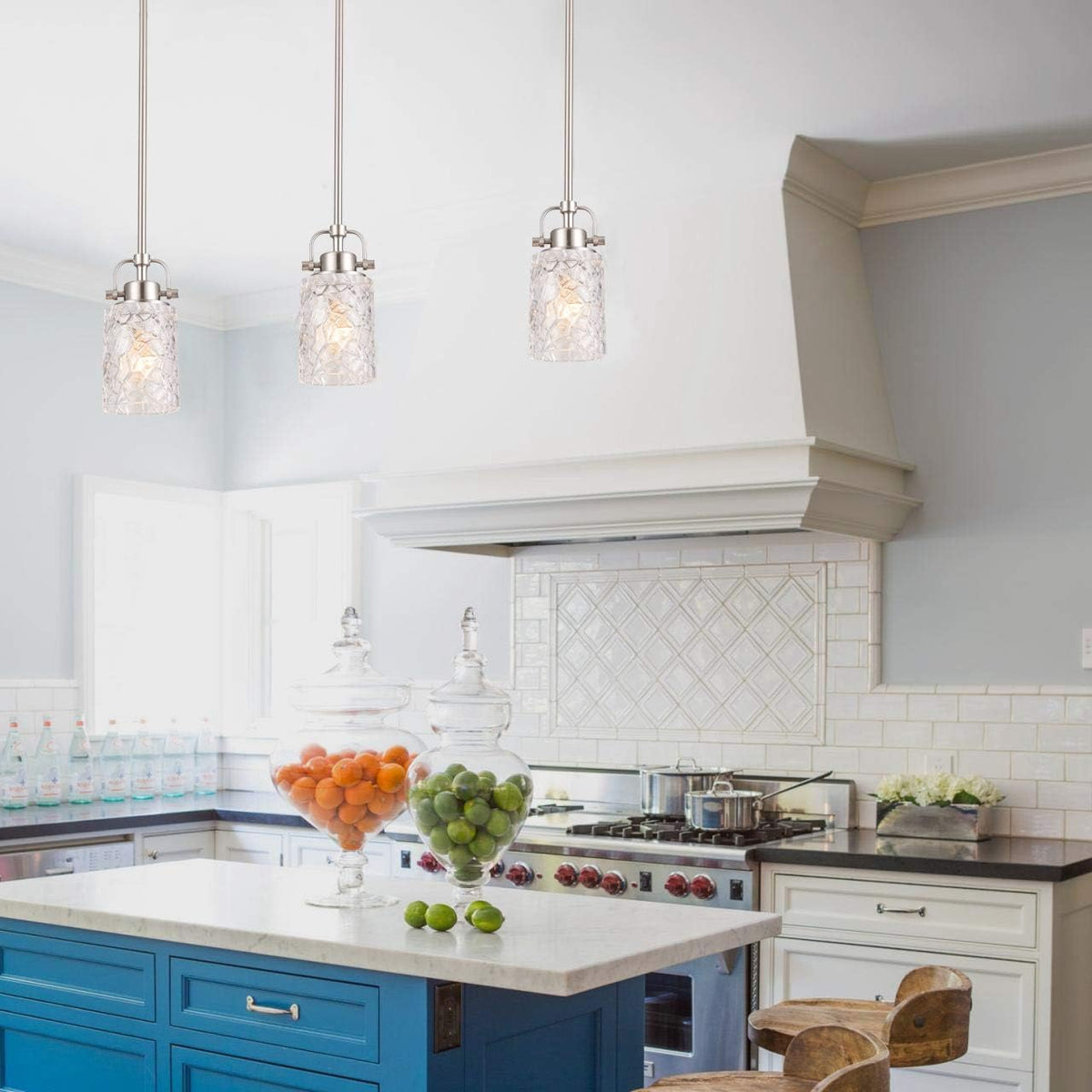 Brushed Nickel Glass Mini Pendant Light A19359