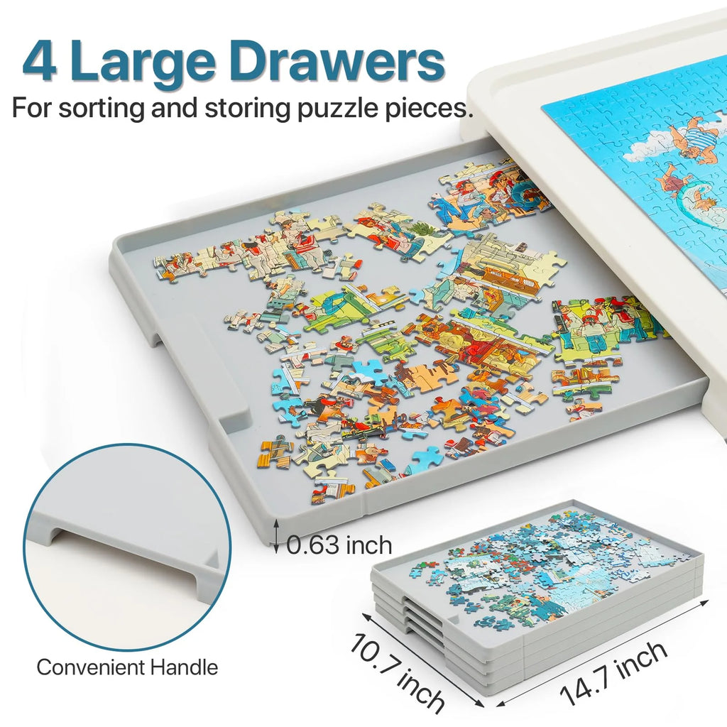 1500 Piece Wooden Puzzle Board with Folding Legs and 4 Drawers J279