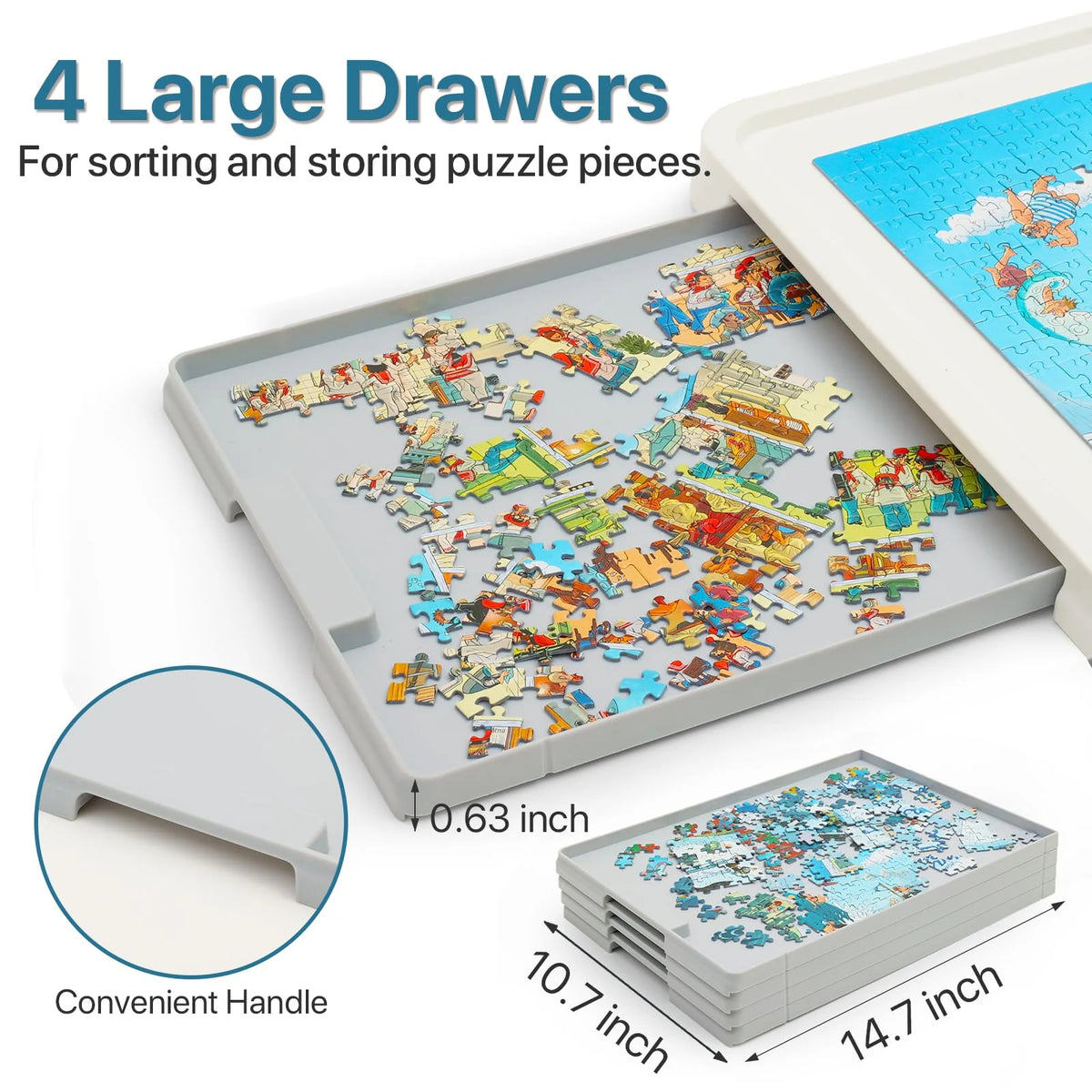 1500 Piece Wooden Puzzle Board with Folding Legs and 4 Drawers J279