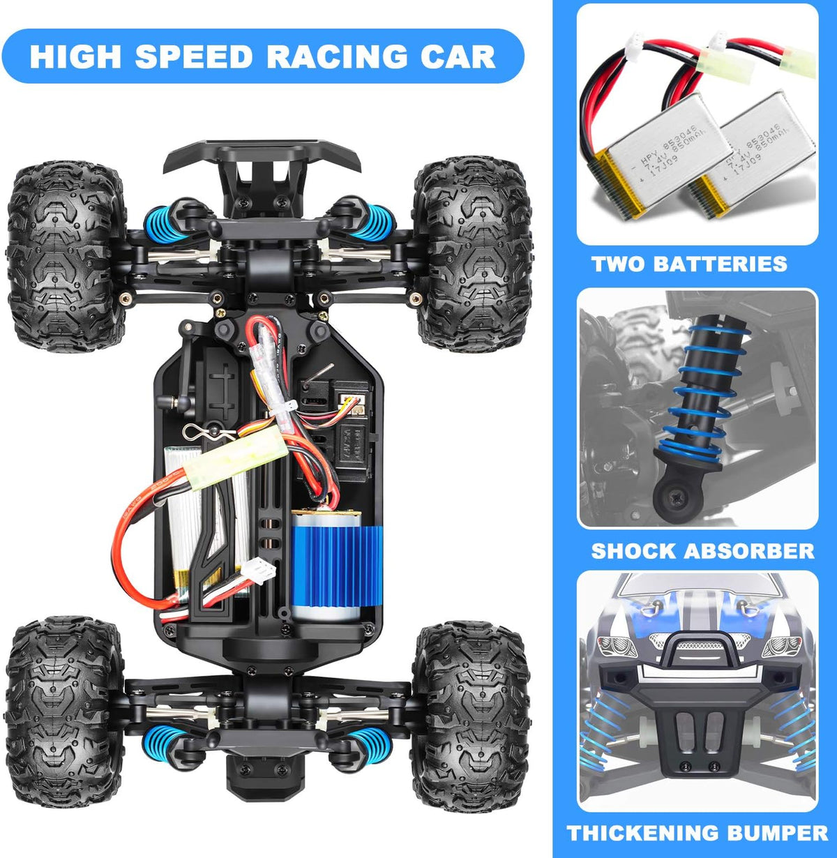 Remote Control Off Road Monster Truck 1:18 Scale 4WD Blue F844641