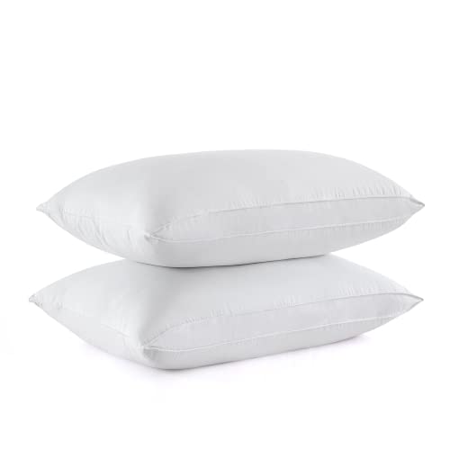 Set of 2 King Size Goose Feathers and Down White Pillows with Cotton Cover A29683