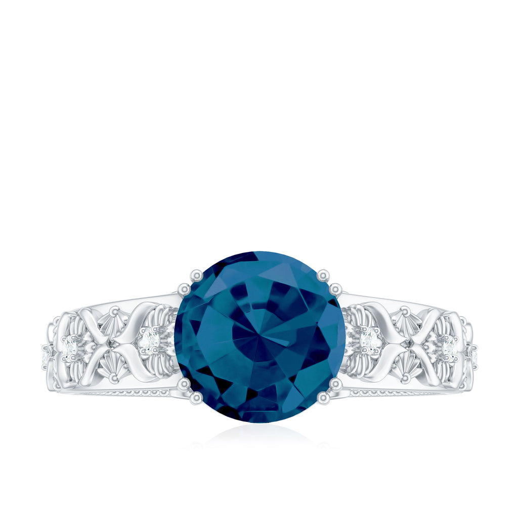 London Blue Topaz and Diamond Engagement Ring, 10K White Gold N6650