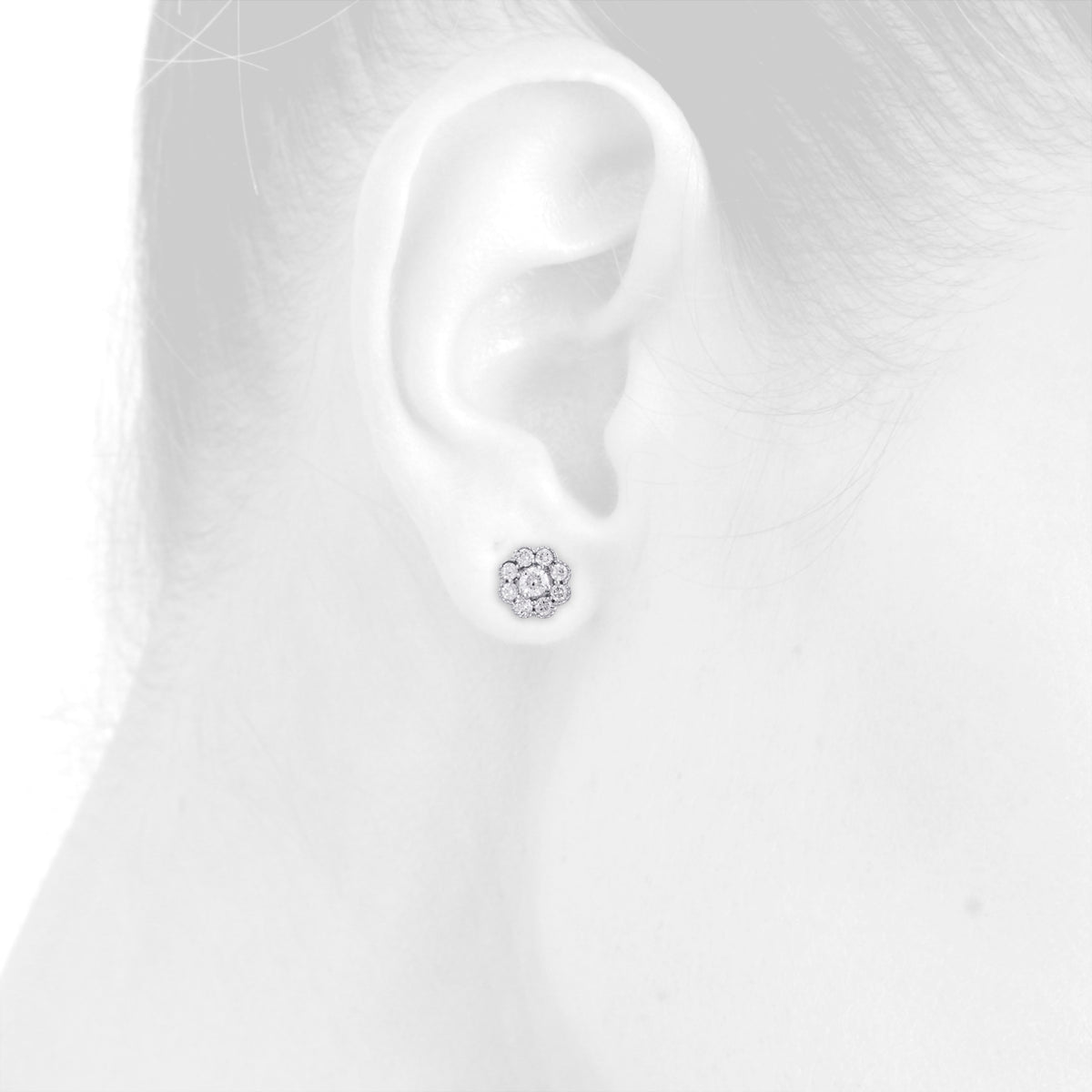 14K White Gold Solitaire Diamond Flower Stud Earrings 1 CT. A4619