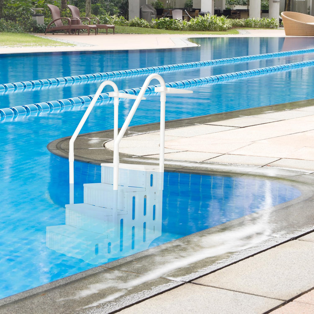 White Adjustable Above Ground Swimming Pool Ladder with Handrails E779