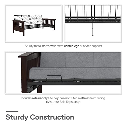 Brown Full Size Wood and Black Metal Futon Frame B20080