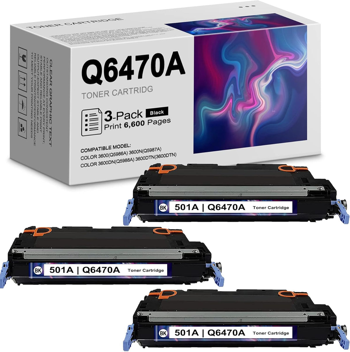3-Pack Black Toner Cartridge for HP Color 3600 Printers Q120035