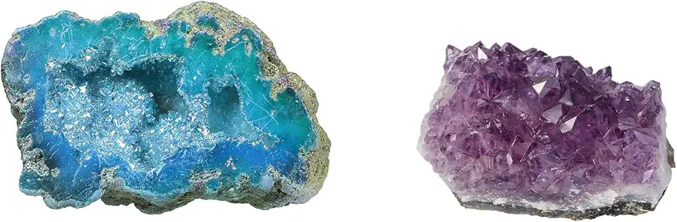 Blue Angel Aura Quartz Geode Stone and Amethyst Crystal Cluster Specimen F442943