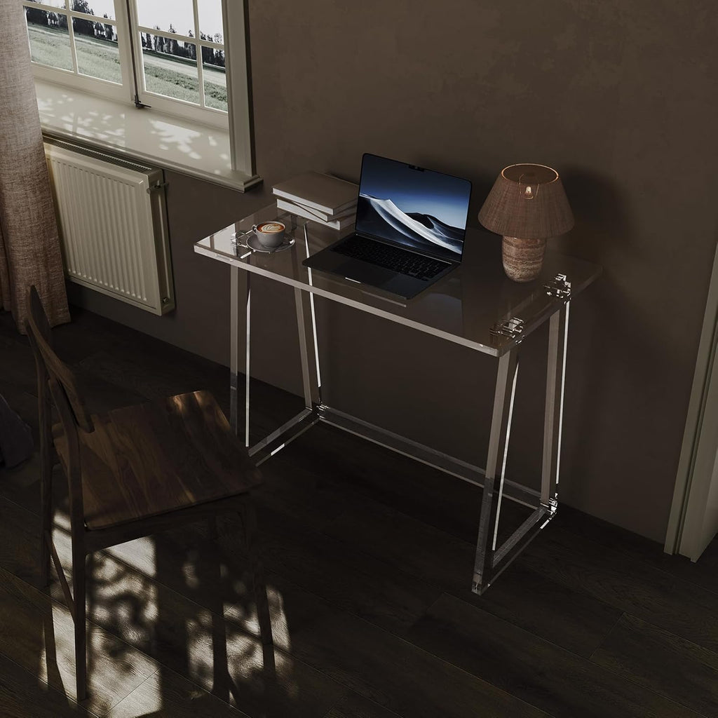 Clear Acrylic Desk 35.4 Inch with Trapezoid-shaped Legs L8781
